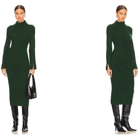 Lovers and Friends Coralie Knit Dress in Dark Green long sleeve sweater midi